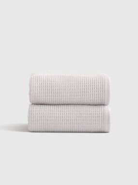 NWT QUINCE Set Of 2 Turkish Waffle Terry Hand Towels Silver 7439